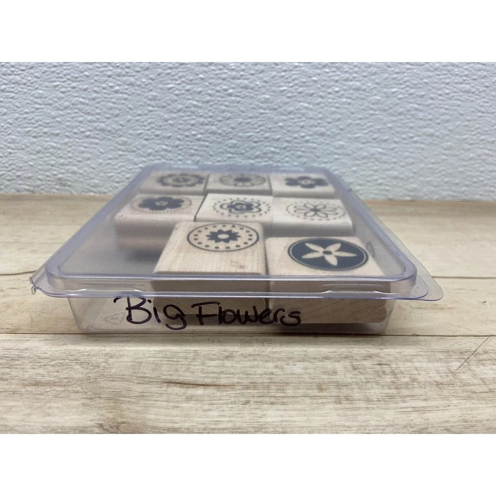 Stampin Up Big Flowers Set Of 8 Wood Mounted Rubber Stamps - Picture 4 of 4